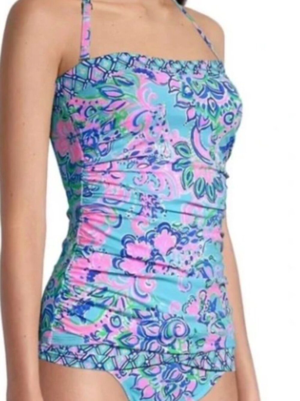 Lilly Pulitzer Justina Tankini Top Jungle Sunrise Paisley Ruched Swim Size 16 - Picture 2 of 5
